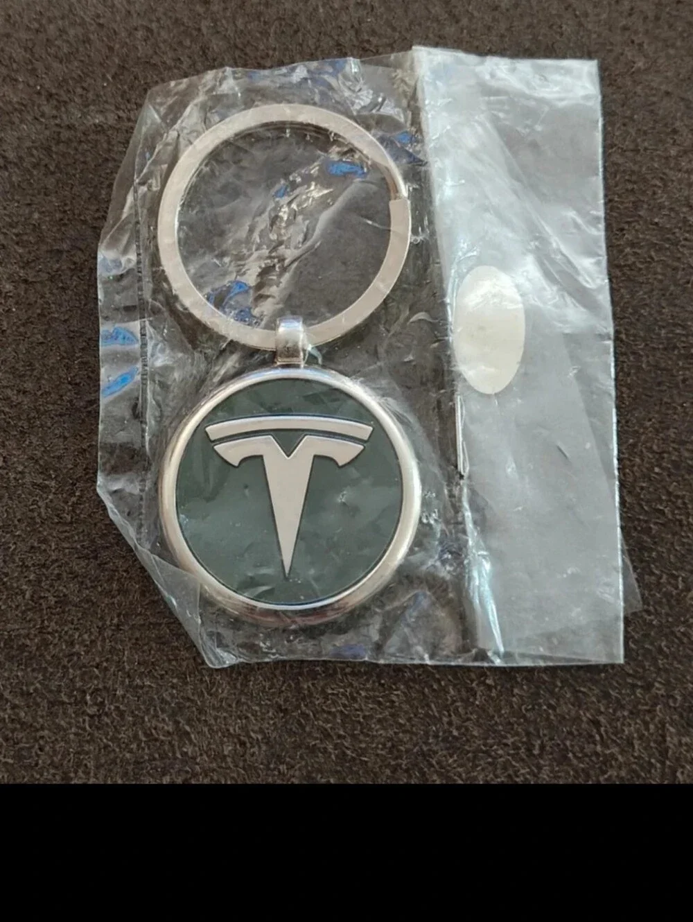 Tesla Logo Chrome & Black Background Keychain.